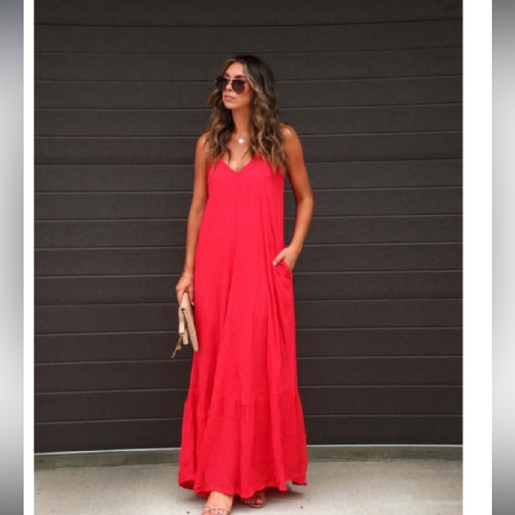 NWT VICI KIMONIE POCKETED MAXI DRESS - WATERMELON